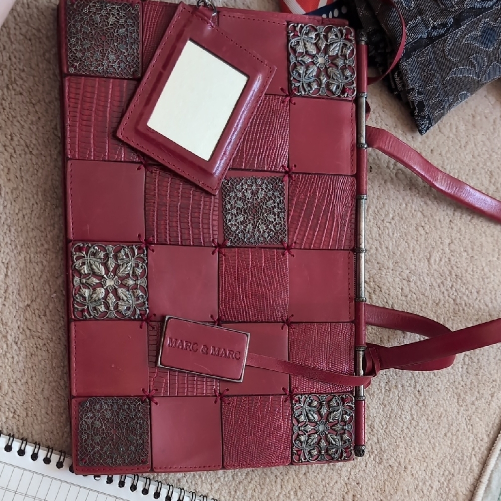 Chic Red Patchwork Handbag With Mirror - image 8